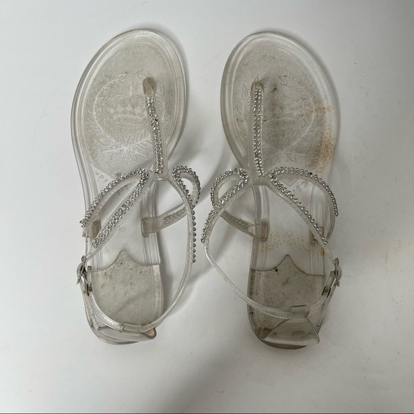 Steve Madden Jewel Crystal Clear Jelly Thong Sandals Ankle Strap Sz 41/ US 10.5 - Picture 6 of 11